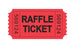 Red raffle ticket with black text on a white background