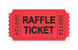 Red raffle ticket with black text on a white background