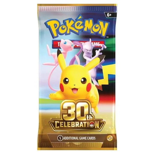 Pokémon trading card game pack with Pikachu and Mewtwo on a white background