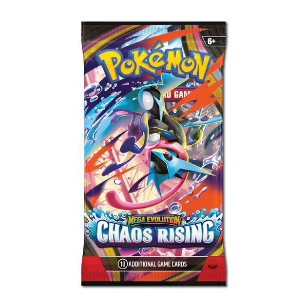 Pokémon Mega Evolution Chaos Rising trading card game pack on a white background