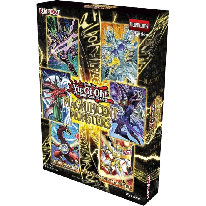 Yu-Gi-Oh! Trading Card Game Magnificent Monsters English Edition box set by Konami, featuring colorful monster card art on a black background.