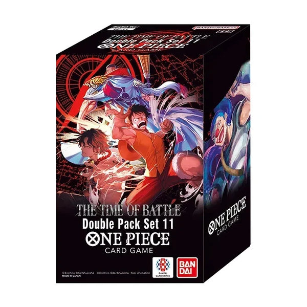 One Piece card game double pack set box with characters on a white background
