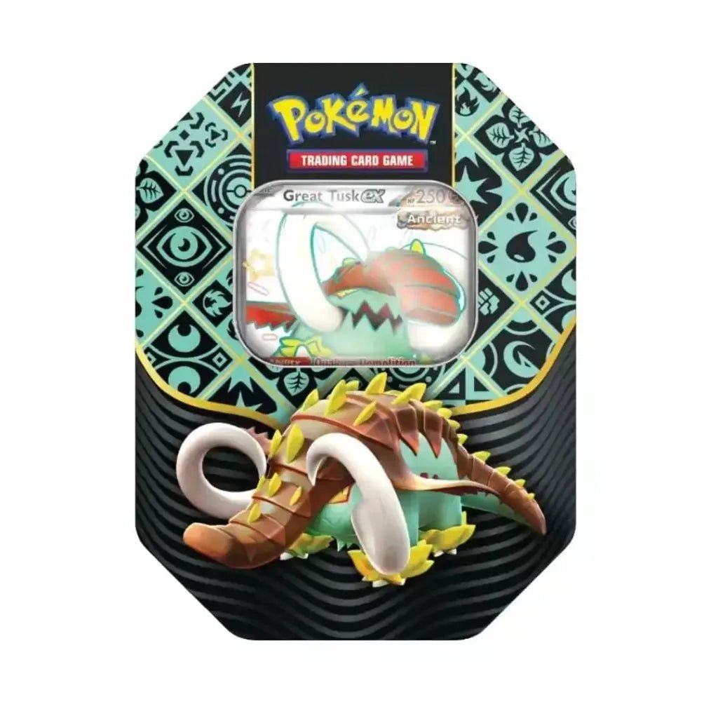 pokemon trading card game paldean fates tin Paldean Fates Tin – Great Tusk, Iron Treads or Charizard ex