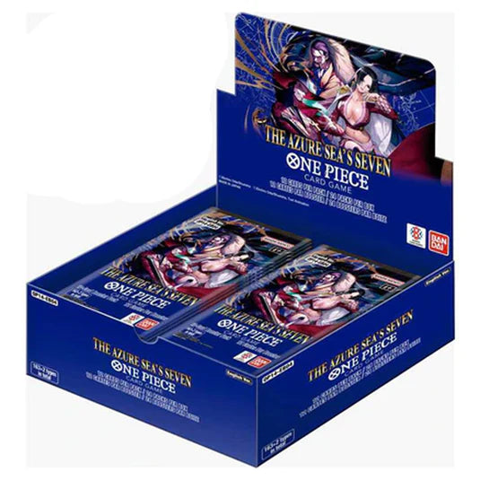 One Piece OP‑14 Azure Sea’s Seven English booster box sealed front view